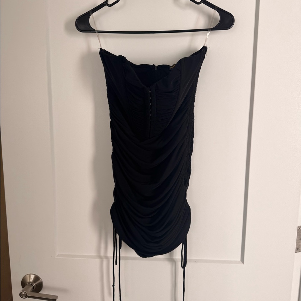 Elegant Black Ruched Strapless Dress
